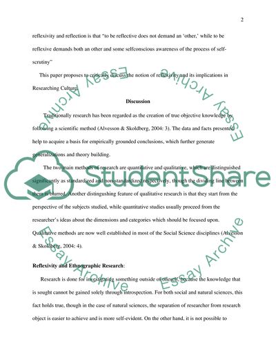 Researching Culture: The Notion of Reflexivity