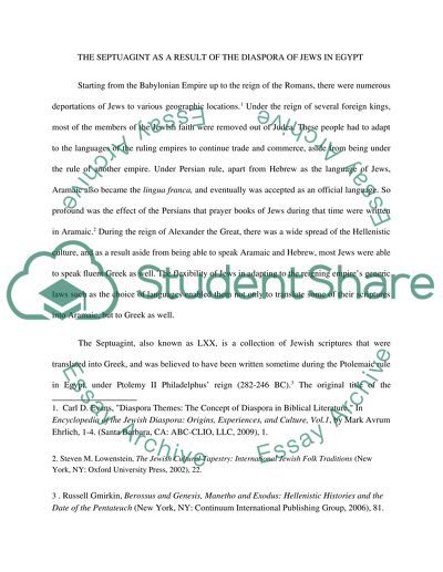 Septuagint as a Result of Diaspora of Jews in Egypt