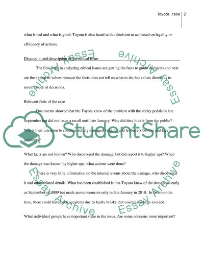 Ethics and Sustainability - Toyota Cars Recall