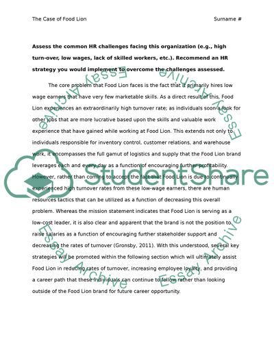 The Analysis of Food Lion from a Human Resources Perspective