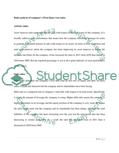 Major Ratios Analysis of West Ham Company
