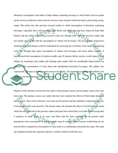 The Effect of Ingestion of Beverages or Meal That Contains Electrolytes Prior to Exercise