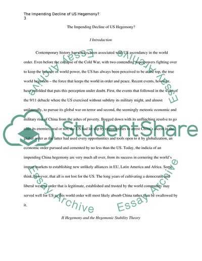 The US Fate in World Politics: The Impending Decline of US Hegemony