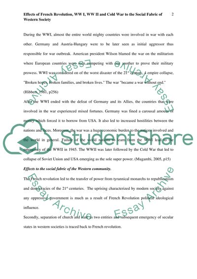 Effects of French Revolution WWI and WWII to the Social Fabric