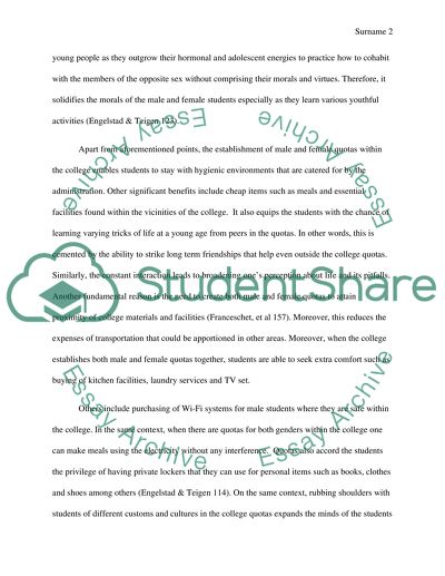 Should colleges have male female quotas