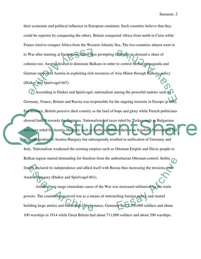 Causes for World War 1