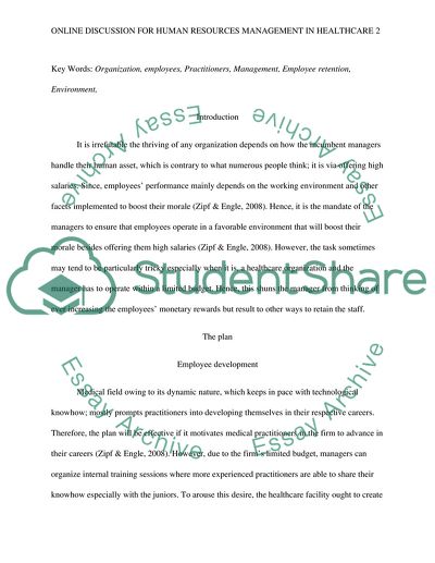 Online discussion for Human Resources Management in Healthcare