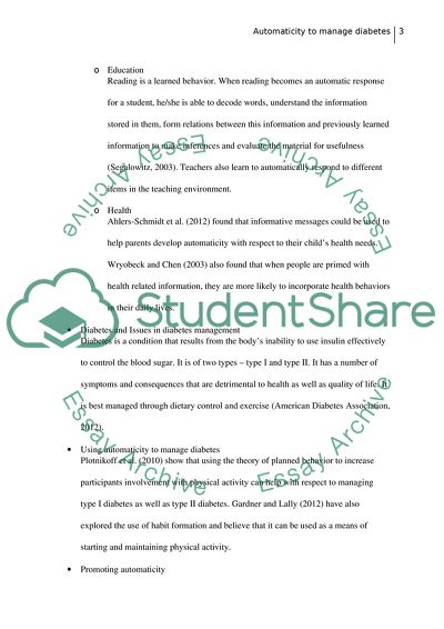 How Automaticity Could Be Used as an Intervention for Diabetes Management
