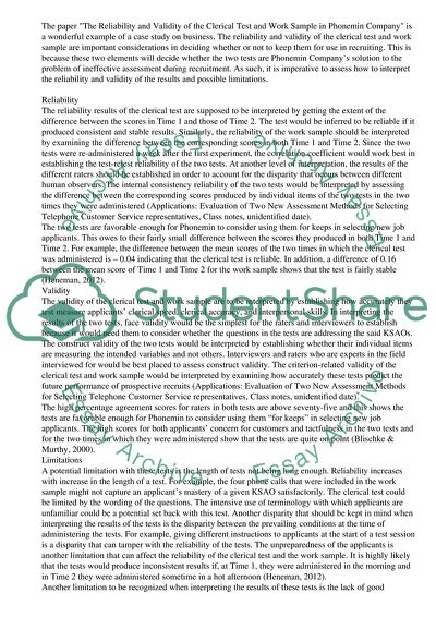 The Reliability and Validity of the Clerical Test and Work Sample in Phonemin Company