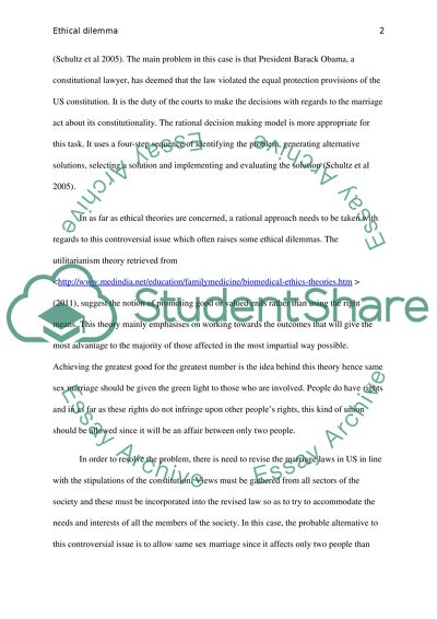 Ethical dilemma with regards to the issue of same sex marriage
