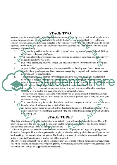 Design a four stage training program (Food and beverage department)