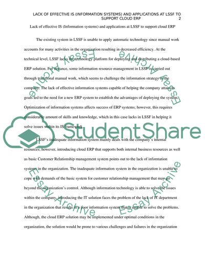 Lack of Effective Information Systems at LSSF to Support Cloud ERP