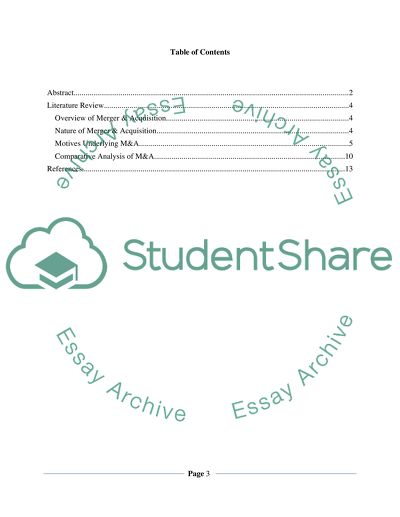 Motives Underlining Mergers & Acquisition and Compare the Outcomes of the Different Methodologies