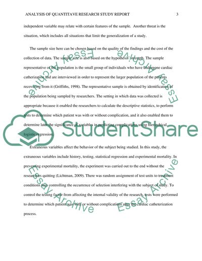 ANALYSIS OF QUANTITATIVE RESEARCH STUDY REPORT