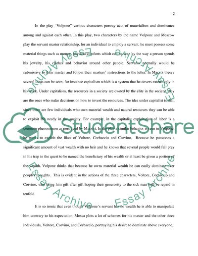 Materialism and Domination in Ben Jonsons Volpone