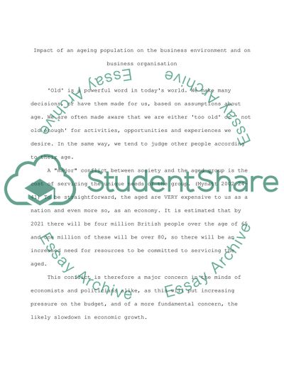 Impact of an ageing population on the business environment and on business organization