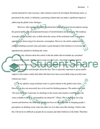 Reclaimed Wastewater for Drinking: Safe but Still a Tough Sell