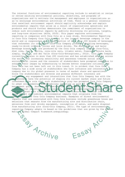 Environmental Reporting as a Communications Tool - Coca-ola Company