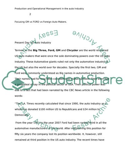 Production and Operational Management in the Auto Industry