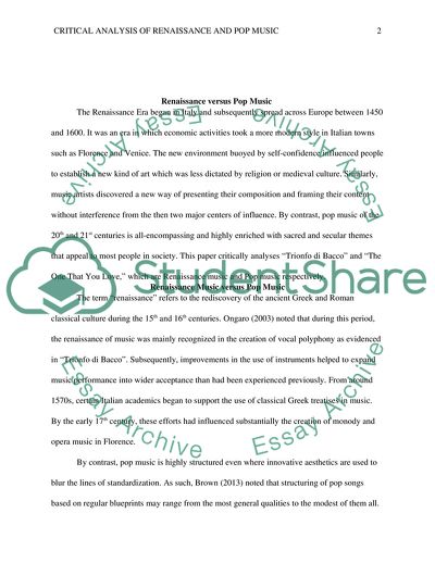 Renaissance vs Pop Music