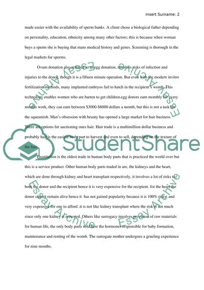 Ethics of selling body parts