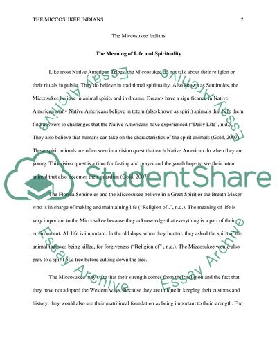 Spirituality of Miccosukee Indian tribe