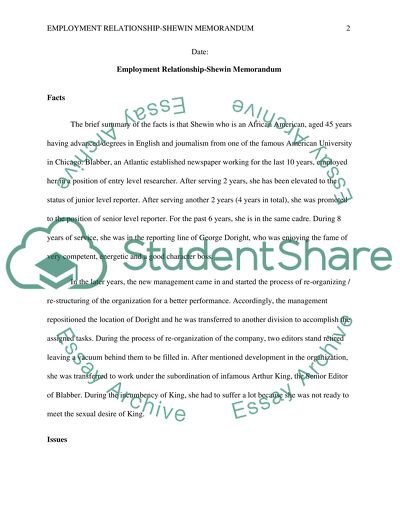 Employment Relationship-Shewin Memorandum