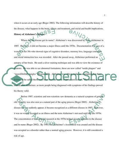 Alzheimers Disease: Its History, Effects, Treatments and Social Implications