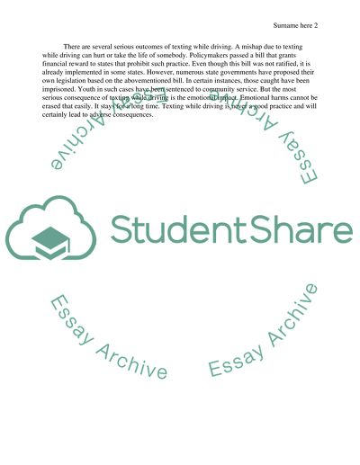 Consequences of Texting while driving