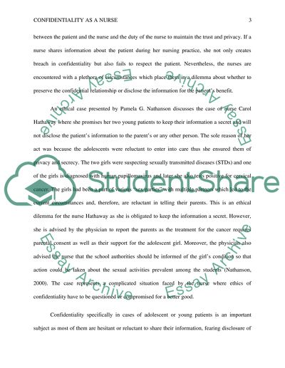 nursing essay confidentiality statement