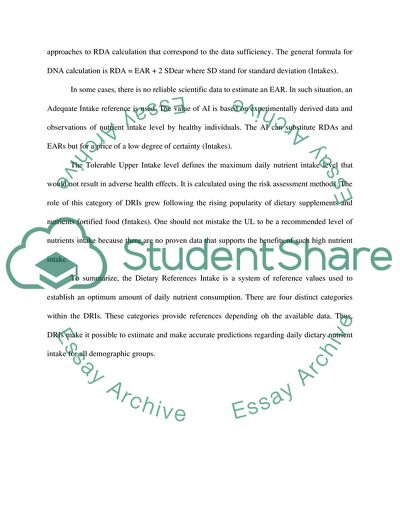 Categories Of The Rdis: The Dietary References