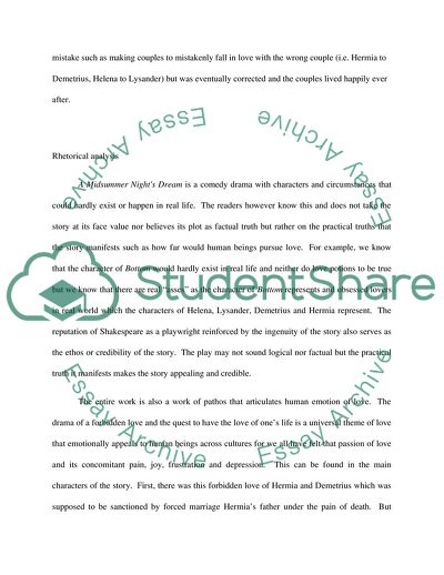 Rhetorical Analysis of William Shakespeares A Midsummer Nights Dream