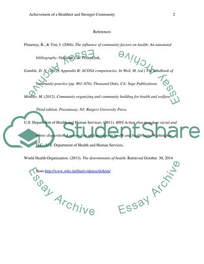 Achievement of a Healthier and Stronger Community