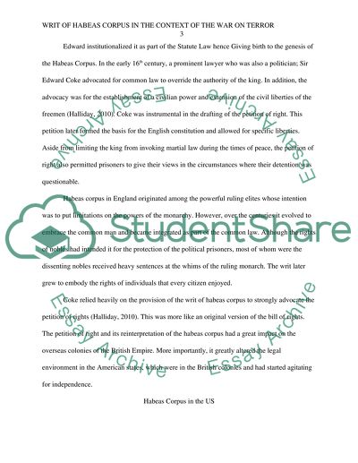 Writ of Habeas Corpus in the Context of the War on Terror