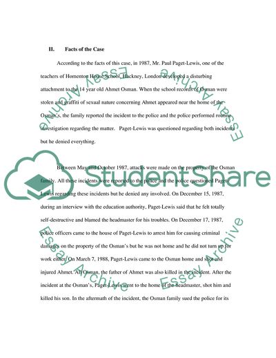 The Case of Osman Versus United Kingdom on the Law of Tort