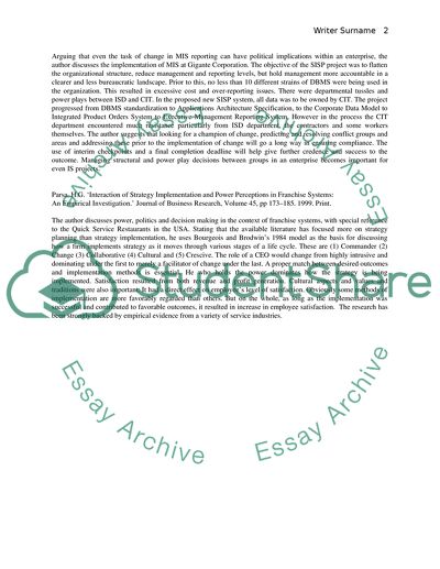 Implementation of Strategy and Power Politics