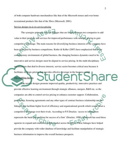 Synergy between Service Design in Some Unit in the Company and Its Service Pricing of Microsoft