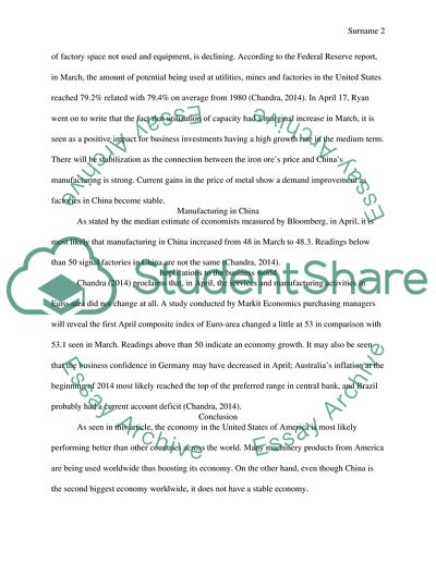 Manufacturing Gains in U.S. as China