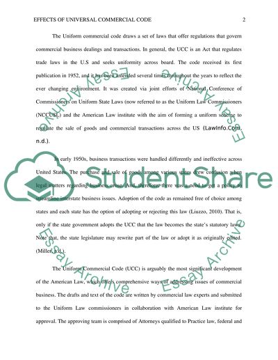 The Effects of the Universal Commercial Code