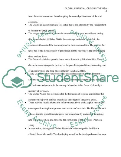 Global Financial Crisis in the USA