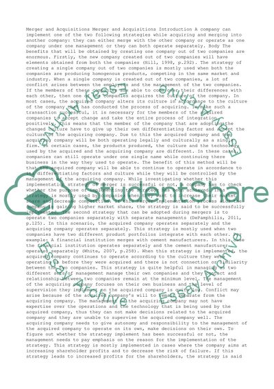 Merger and acquisitions