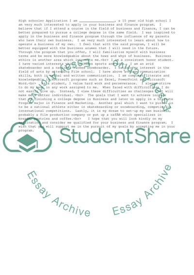 High schooler application for a business and finance programfir