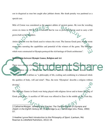 Olympia, ancient game effect art and religion and vice versa