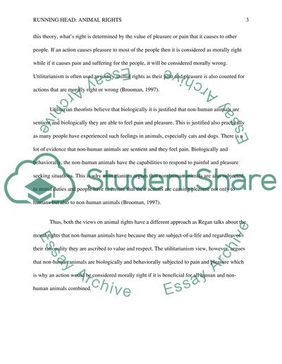 Views of Tom Regan on Animal Rights as Compared to the Utilitarian View of Animal Rights