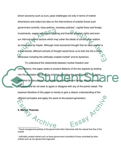 Constructive and Evolutionary Rationalism, Different Factors Affecting Market Freedoms