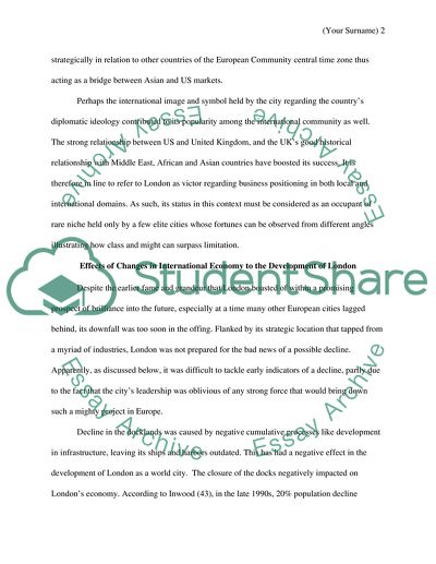 Effects of Changes in the International Economy, in the Development of London as a World City, since 1960s