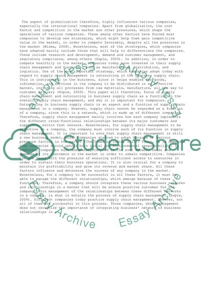 Supply Chain Management and Outsourcing