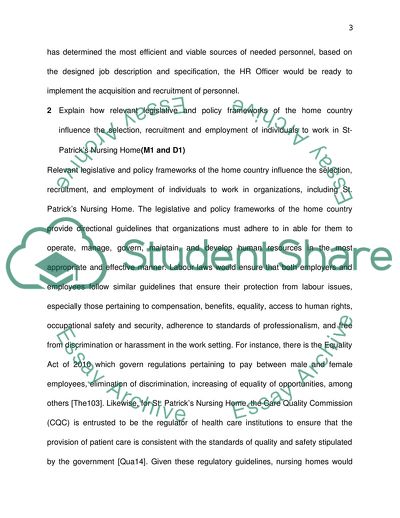 Employment of Individuals to Work in St-Patricks Nursing Home