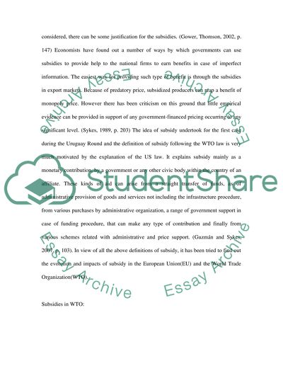 Subsidies in the EU and the WTO. An assessment of evolution and impact
