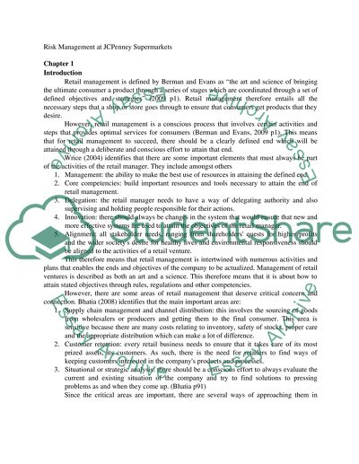 Risk Management in a Corperate Retail Store